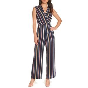 NWT Adelyn Rae Multi Stripe Blue Sleeveless Jumpsuit Size S